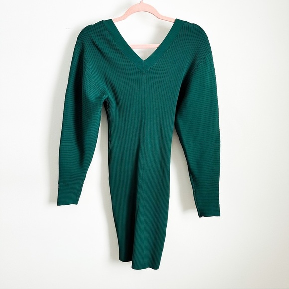 NWT Express Emerald Green V Neck Oversized Ribbed Sweater Dress sz XXS - Picture 5 of 7